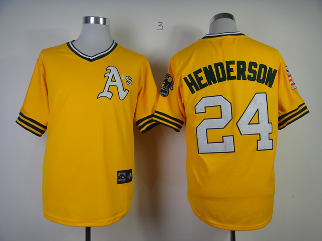 Men Oakland Athletics 24 Henderson Yellow Throwback MLB Jerseys